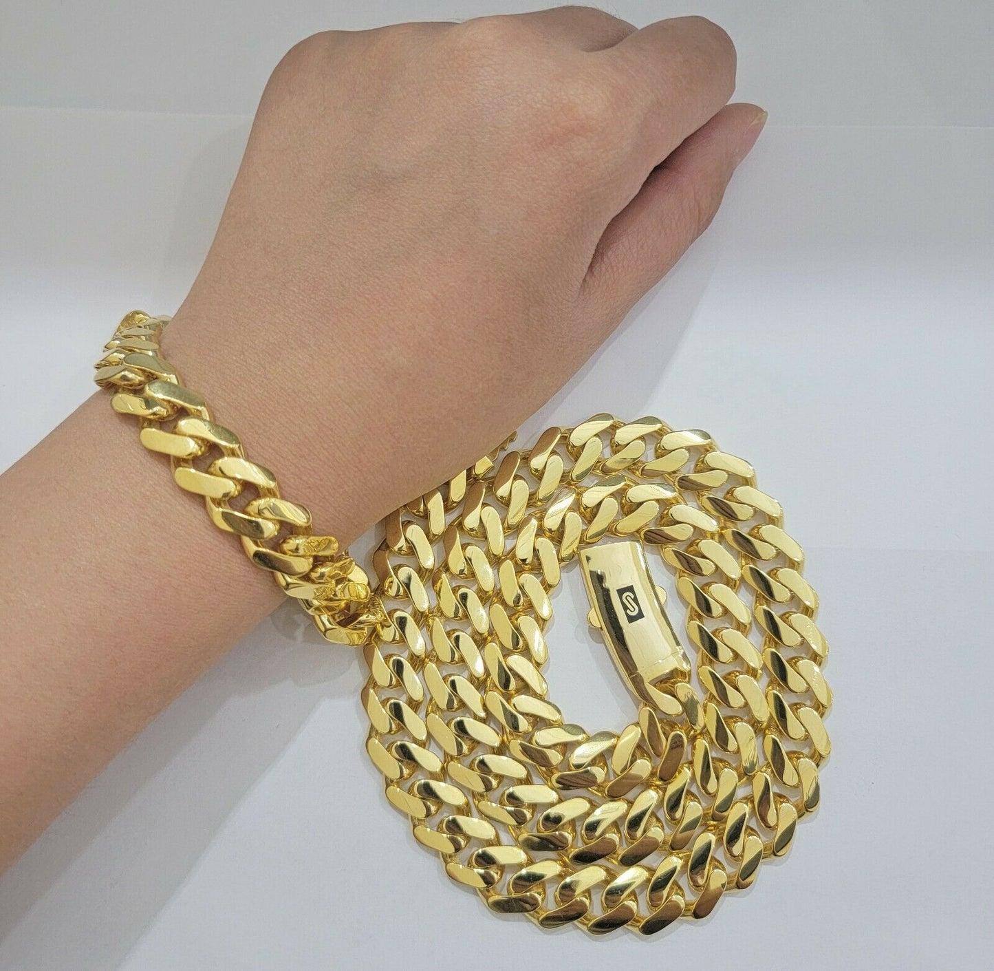 Real 10k Gold Miami Cuban Royal Link Bracelet 13mm 8" Shiny Plain Monaco, 10kt