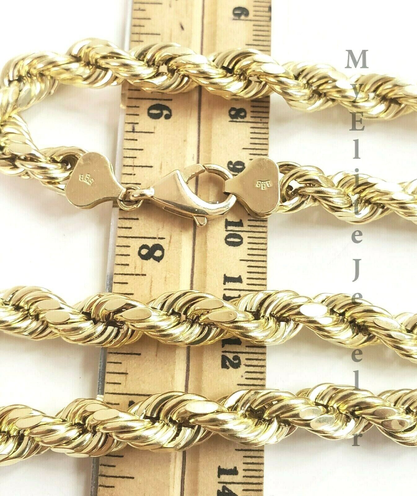 Real 10K Gold Rope Chain Necklace 30 Inch 8mm 10KT Yellow Gold Diamond Cuts Rope