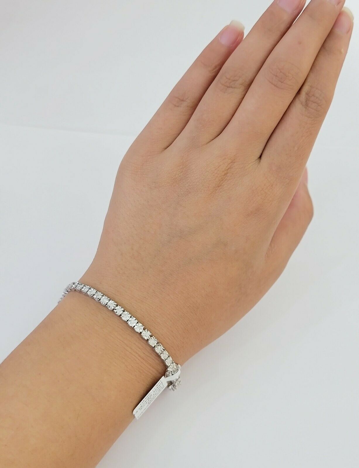 Ladies Solid 10k  White Gold & 1 Ct Diamonds Bracelet 8" Box Clasp, Women's REAL