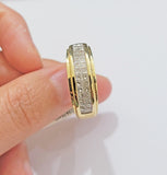 Real 14k Yellow Diamond Ring Mens Band 0.97 Ct Princess Cut Wedding Engagement