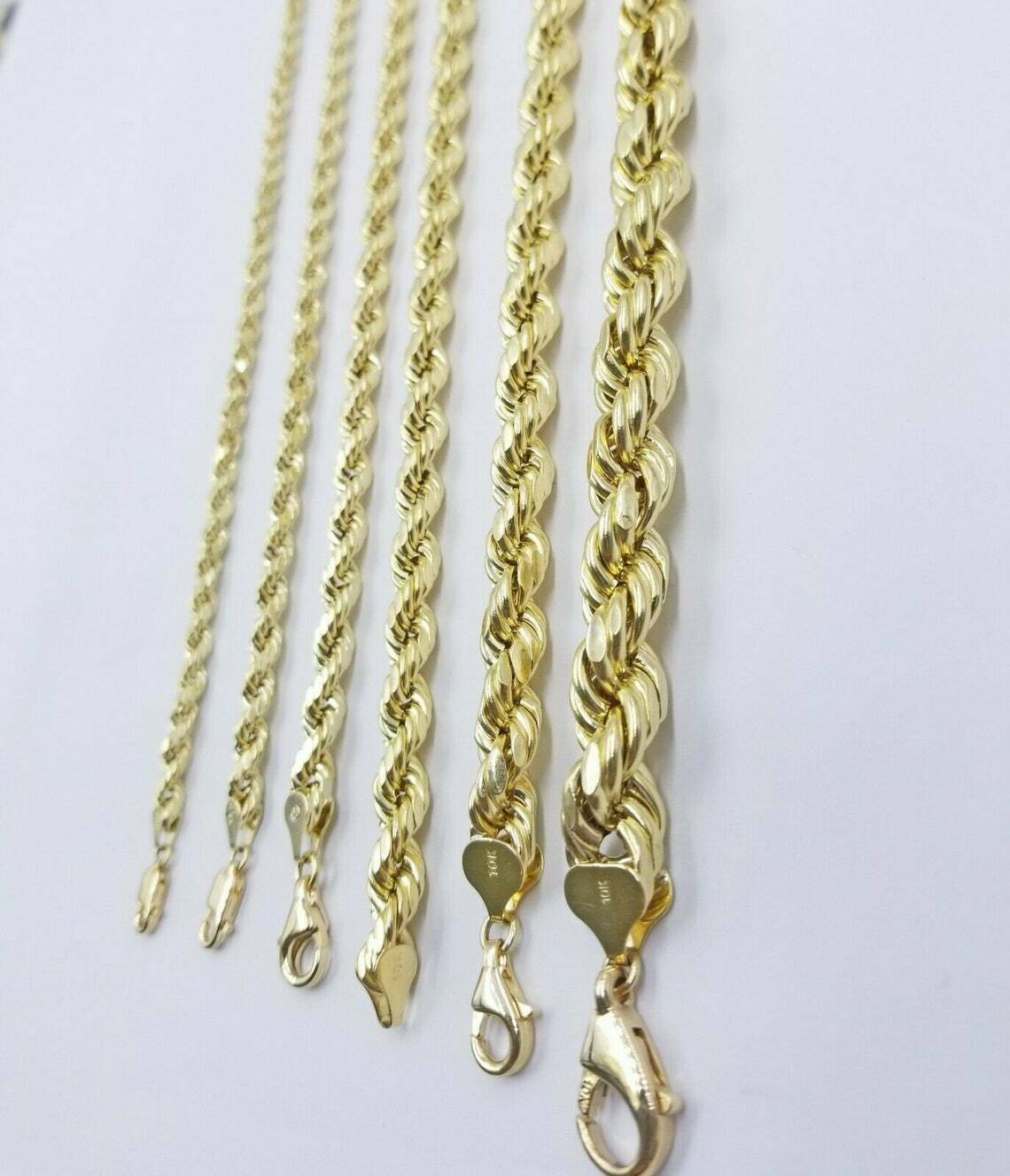 Solid 10k Yellow Gold Rope Chain Pendant Necklace 4mm-10mm Diamond Cut 18"-30"