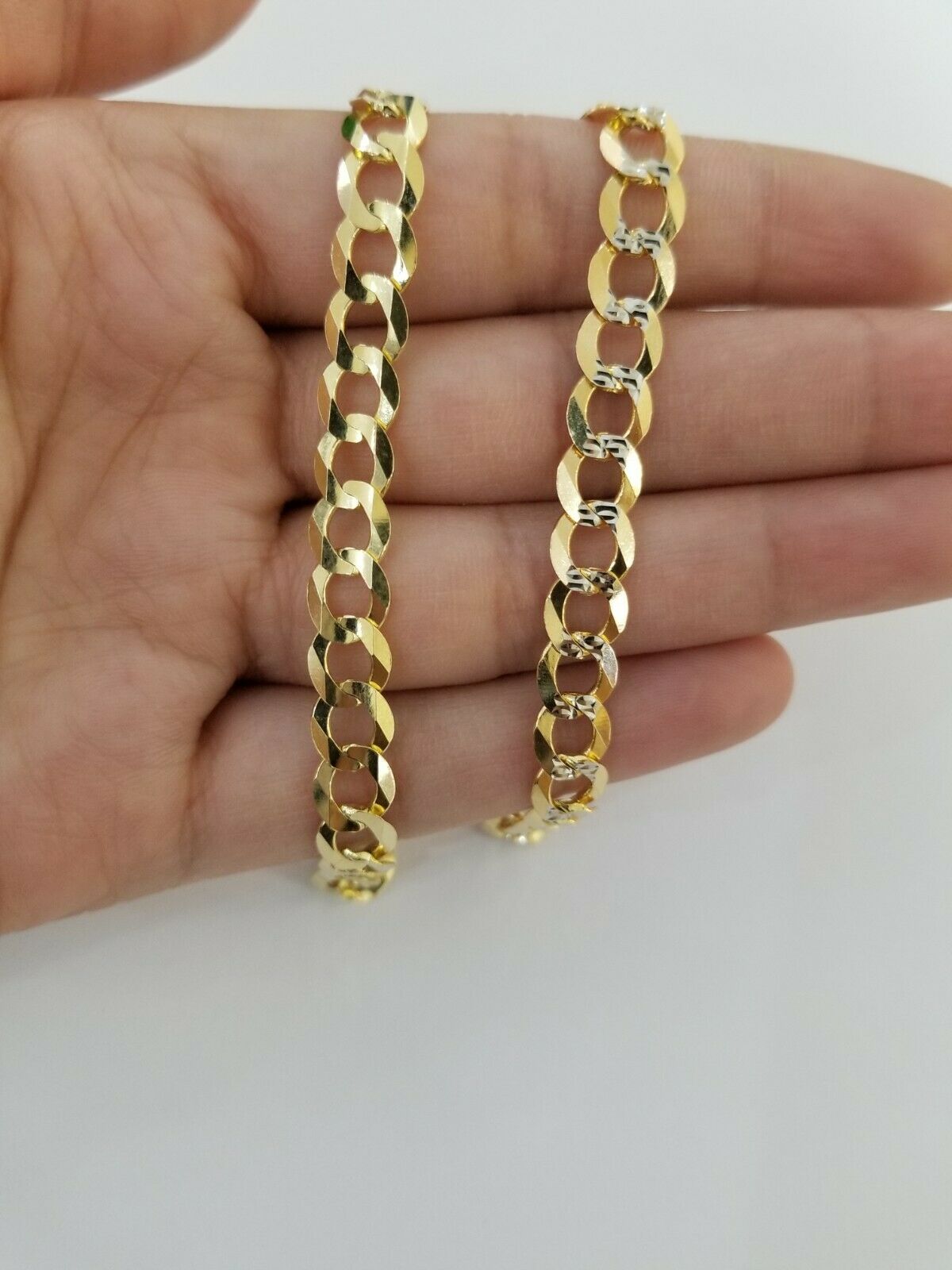 Real Gold Bracelet Solid 14k Cuban Curb Link FOR  ladies 7.5" Diamond Cut 7.5mm