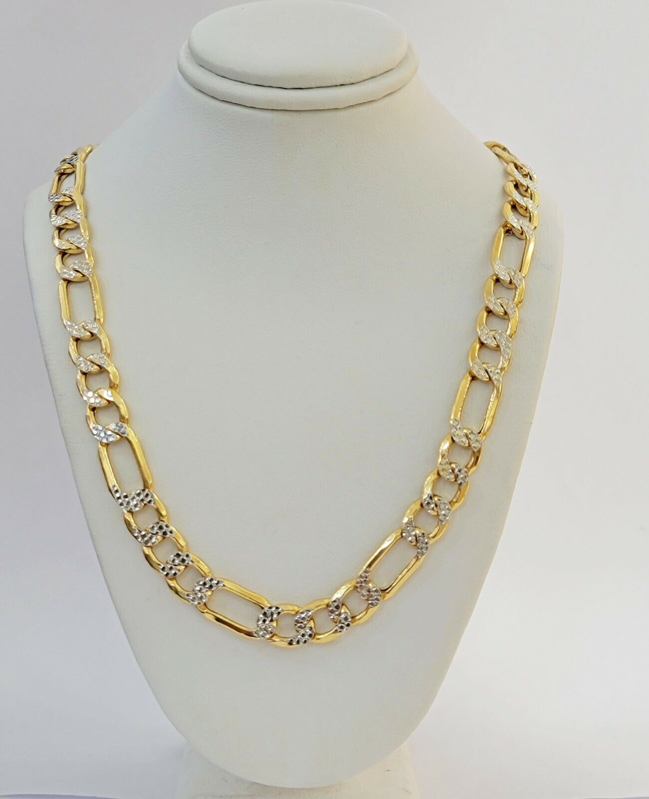 Real 10k Gold Figaro Chain Necklace 20" Inch Men's 9mm Two-tone Diamond Cuts