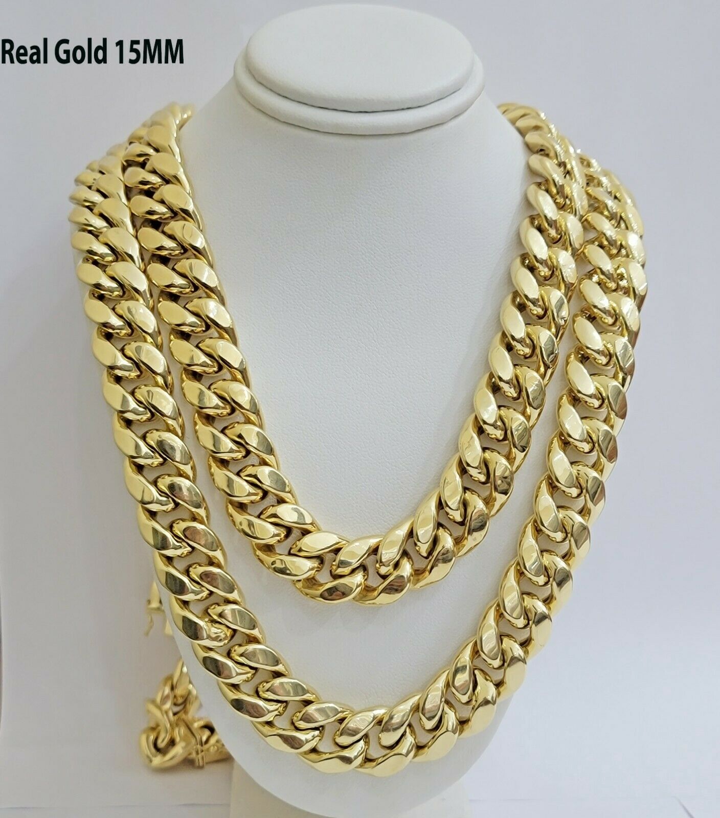 10k Yellow Gold Chain 15mm Miami Cuban Link Men Necklace 20"-30" REAL 10kt, Mens