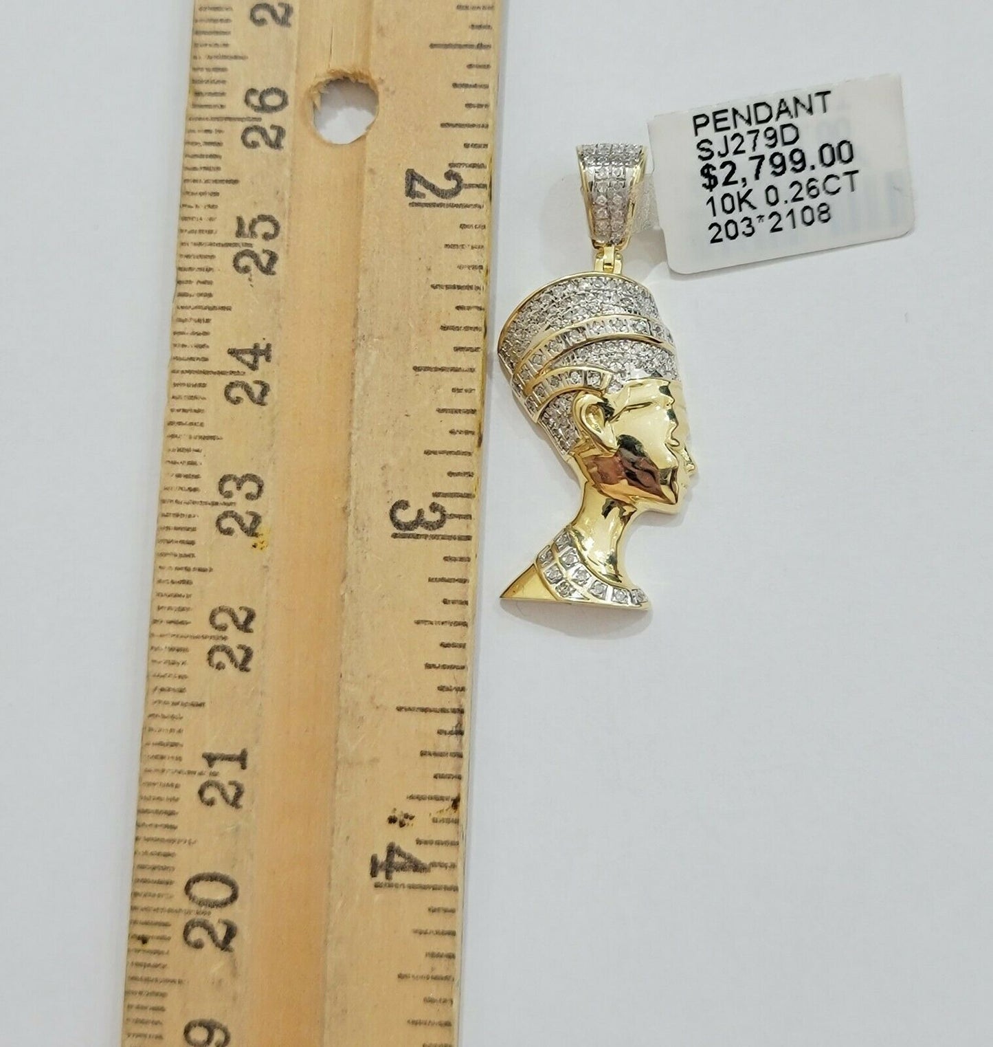 REAL 10k Gold Diamond Pendant Pharaoh Head Charm 1/4 Ct Natural Diamonds Mens