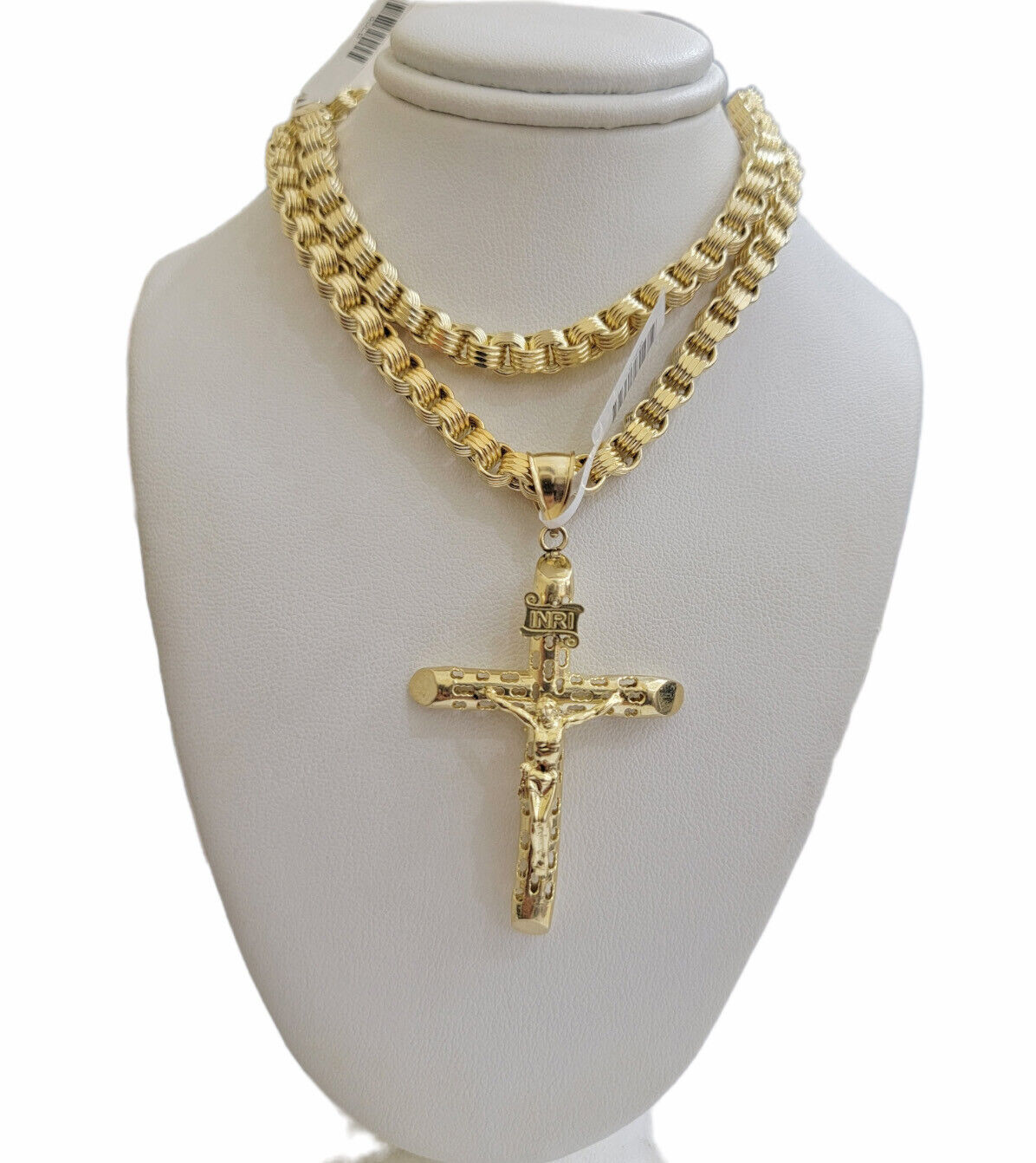 Real 10kt Yellow Gold Chain Pendant Byzantine Necklace 20"-28" & Cross Charm SET