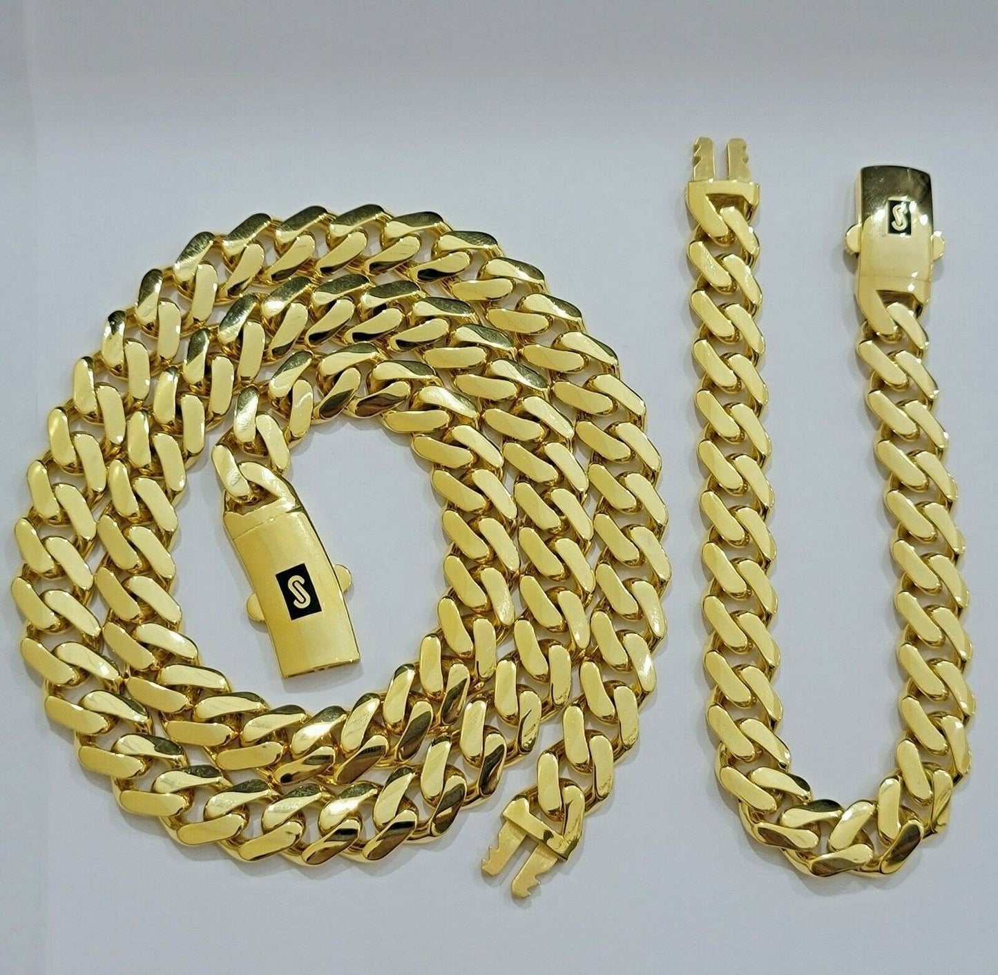 Real 10k Gold 11mm Chain 26" Bracelet 8" SET Cuban Royal Link Necklace MEN'S