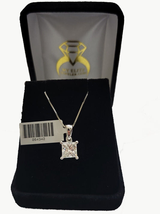 Real Ladies Diamond Solitaire Pendant 2CT 14k White Gold Princess Cut Lab-made