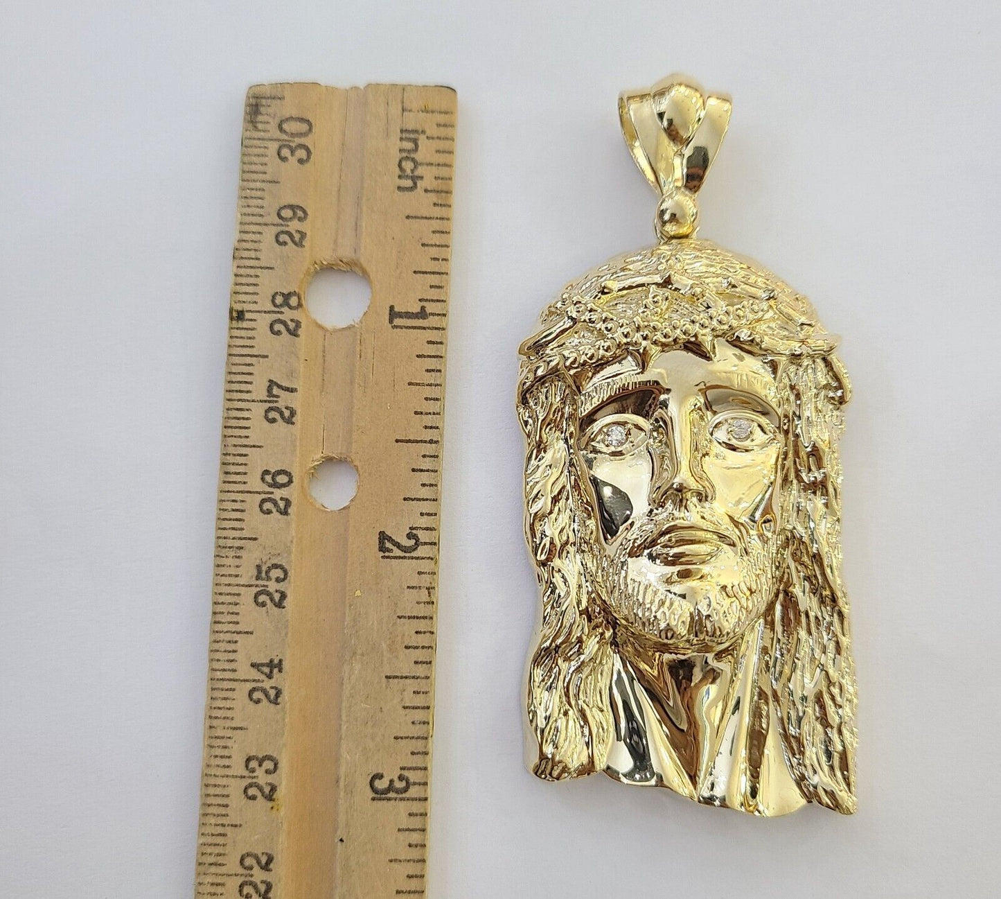 Real 14k Gold Pendant Jesus Head Charm 14kt Yellow Gold 3.1 Inch Long For Men's