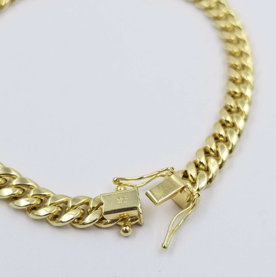 Real Gold 10k yellow Gold Cuban link bracelet 6mm 8" Long Box Lock men's Strong