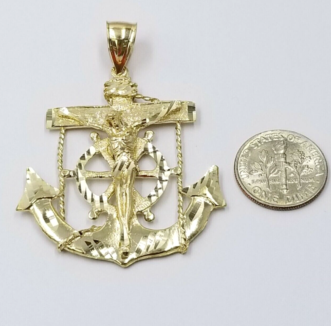 Jesus Anchor Charm Pendant Men's Real 10k Yellow Gold Solid 10kt For Chain