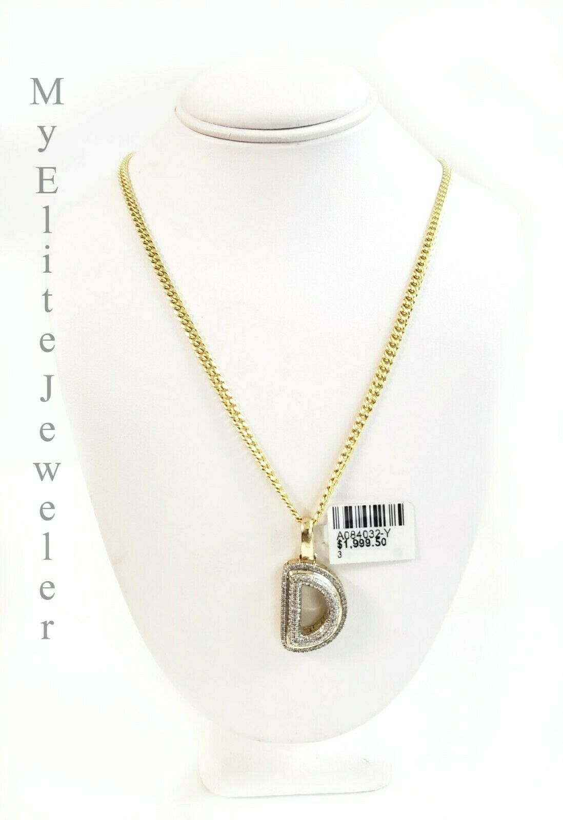 10 K Gold 3mm Chain 0.28 CT Diamond Initial D Charm Alphabet Men's Ladies Letter