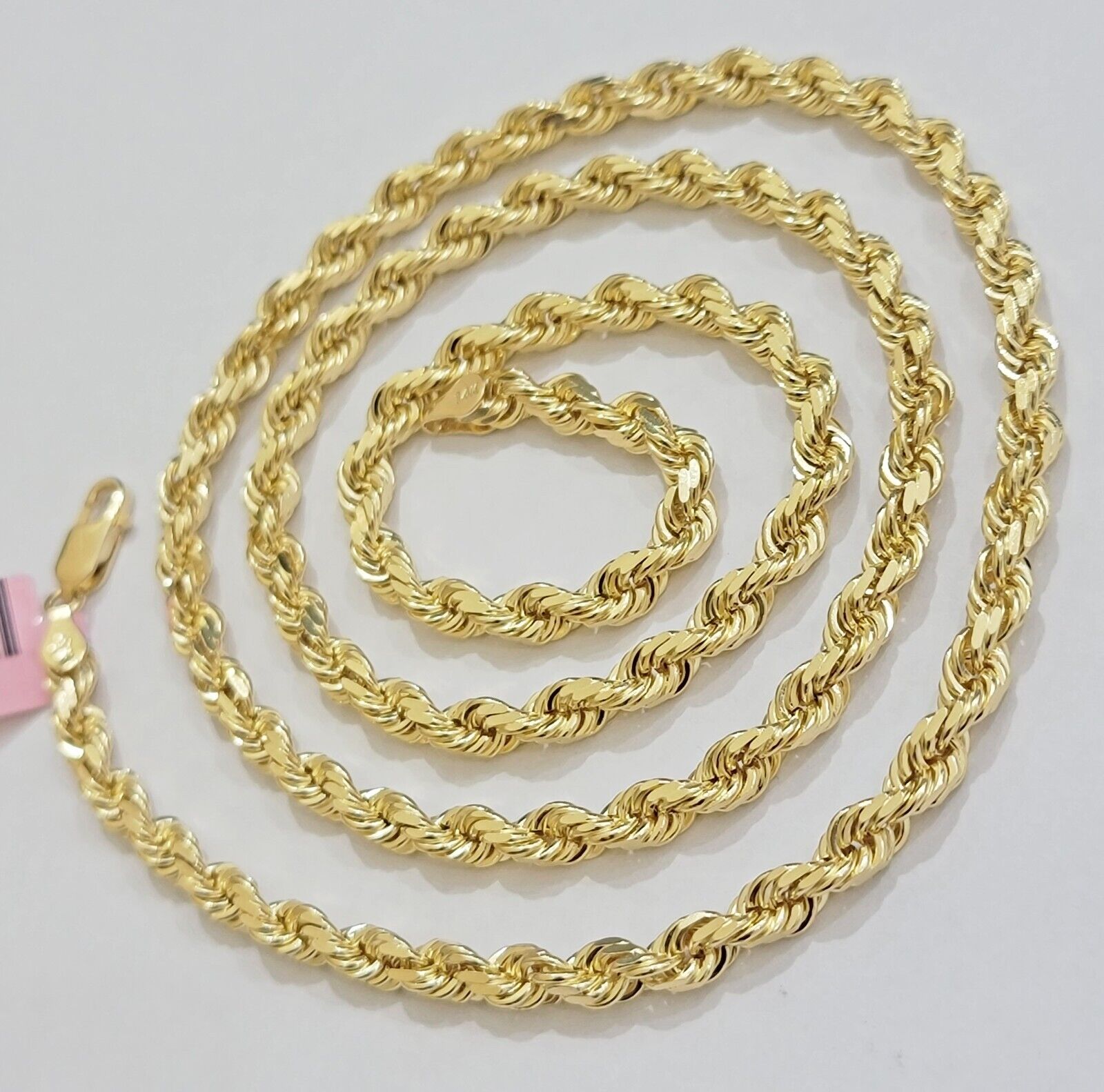 Real 14k Yellow Gold Rope Chain Necklace 24 Inch 4.5mm Diamond Cuts SO – My  Elite Jeweler