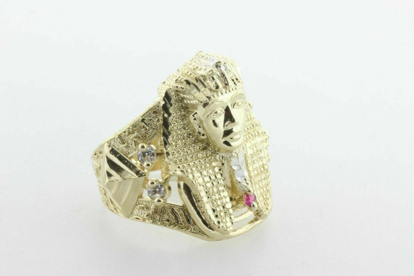 Real 10kt Yellow Gold Mens Ring Pharaoh Head Egyptian King, Casual / pinky Band