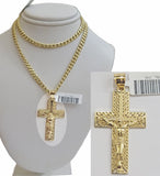 REAL 10k Yellow Gold Chain Cross Pendant Set Miami Cuban link Necklace 5mm 18-28