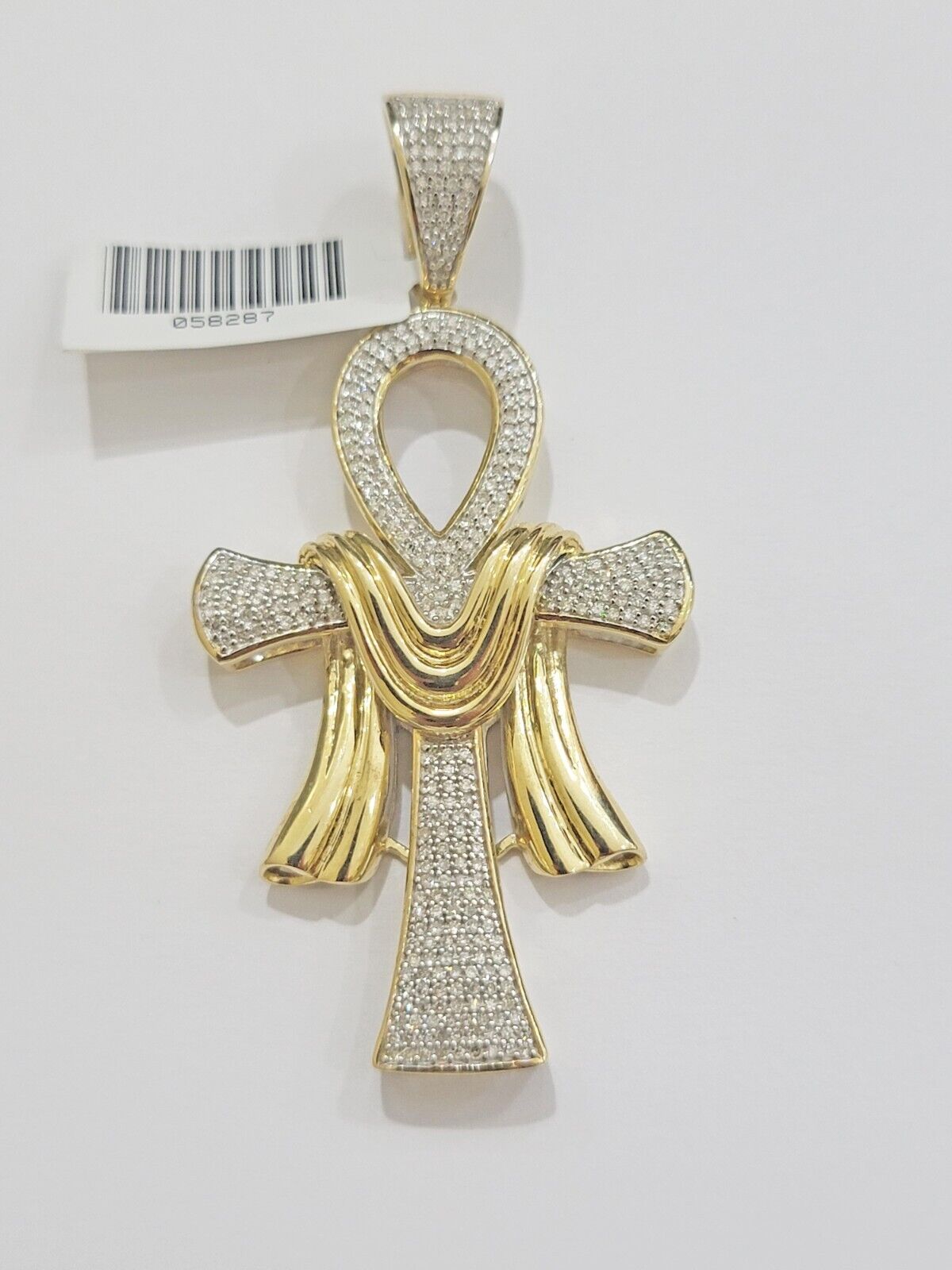 Real 10k Yellow Gold Diamond Ankh Cross Charm Pendant 0.80 CT Mens 2.5Inch