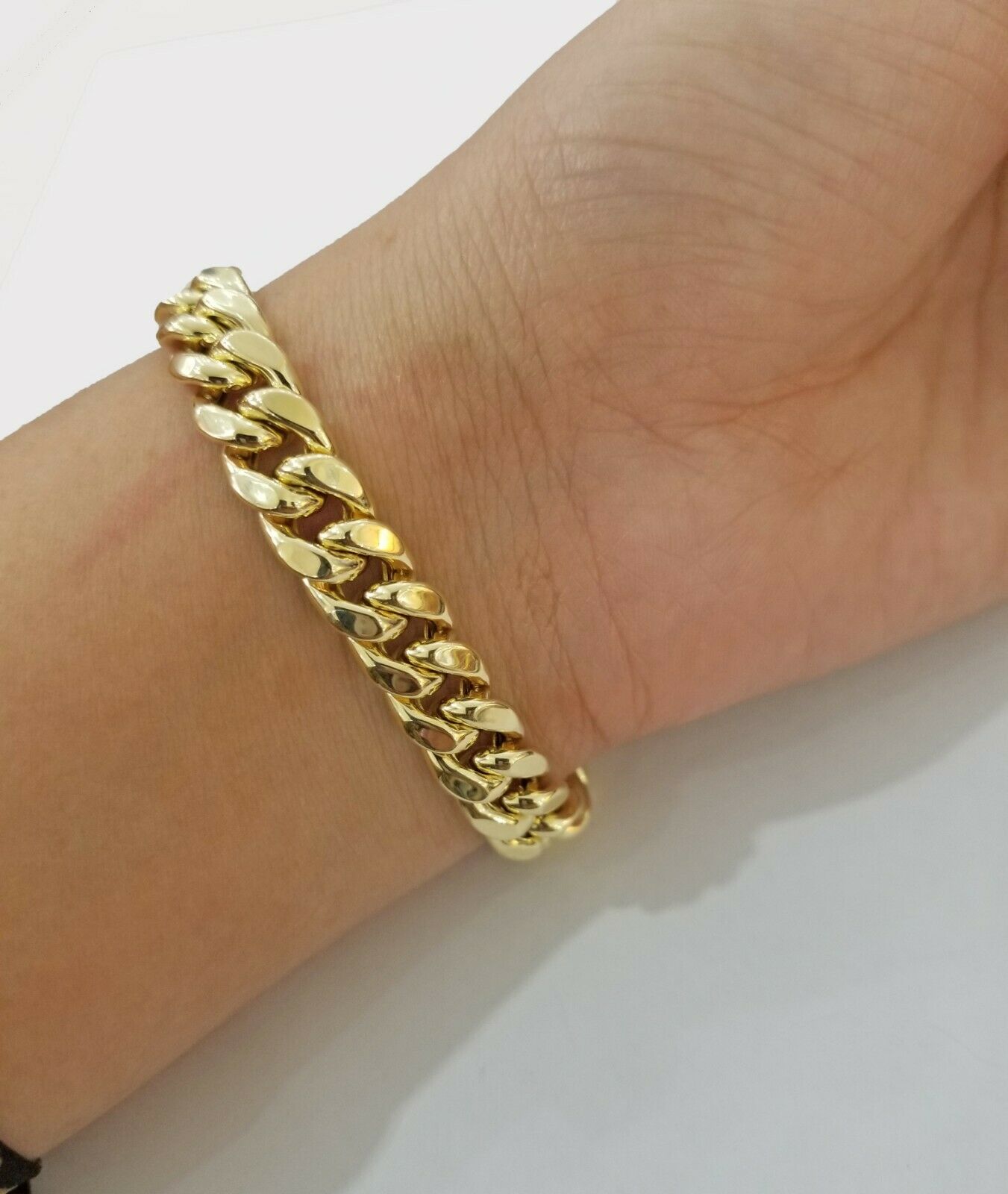 REAL GOLD Bracelet 14KT Miami Cuban Link 8" 9mm Box Clasp Yellow 14kt Gold MENS