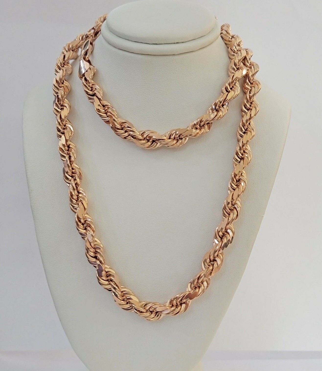 10k Rope Chain Solid Rose Gold Necklace 22 inch 7mm Diamond Cut Mens Heavy REAL