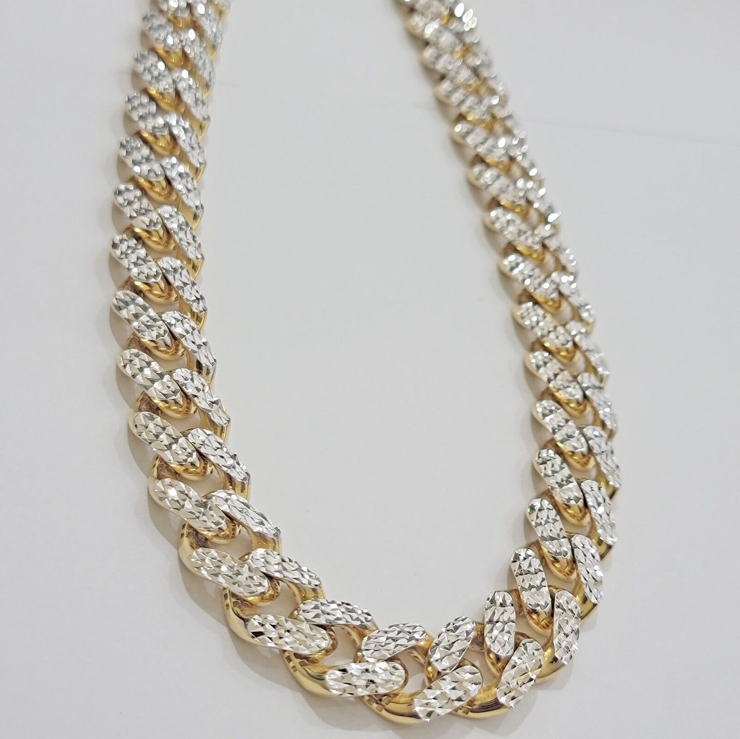 Real 10k Gold Chain Royal Miami Cuban Link Necklace 13mm 26" Rhodium Diamond Cut