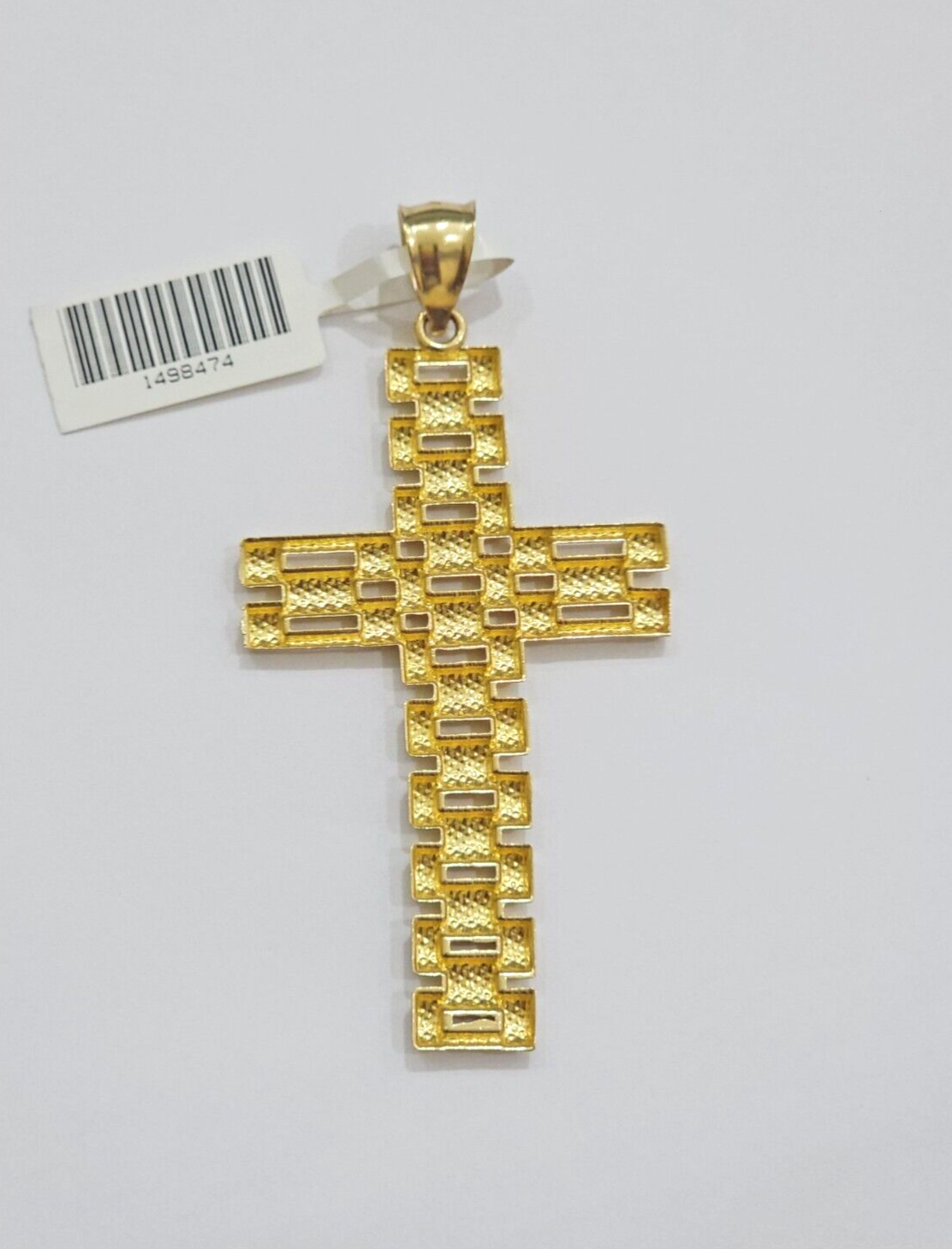 10K Yellow Gold Cross Pendant Mens Jesus Crucifix Charm 2.8 Inch For Thick Chain