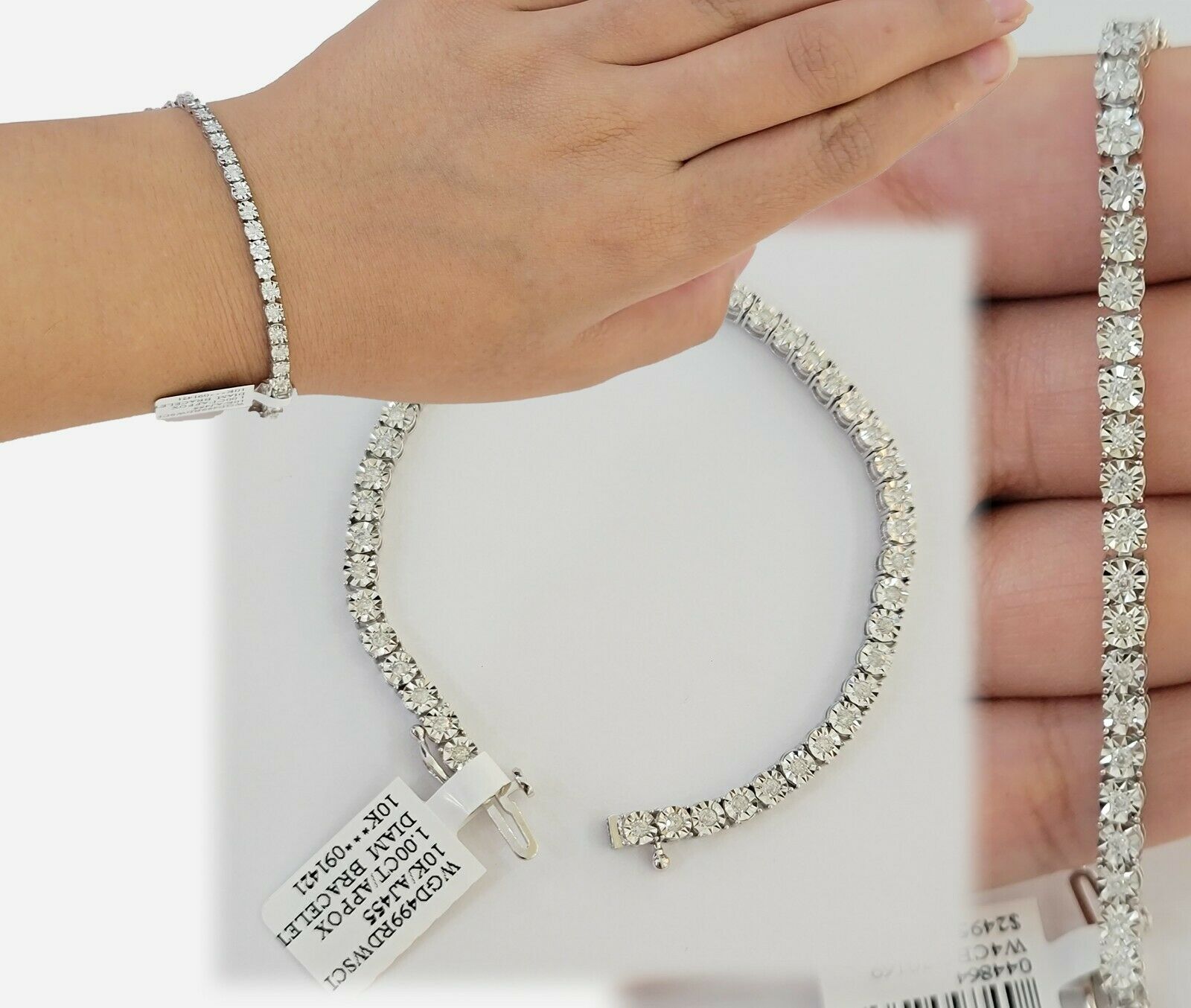 Ladies Solid 10k  White Gold & 1 Ct Diamonds Bracelet 8