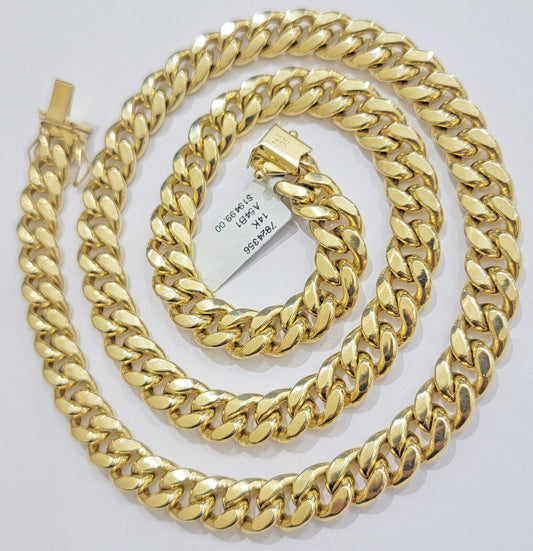 14k Yellow Gold 10mm Chain Miami Cuban Link Necklace 20" choker Men's Real 14 KT