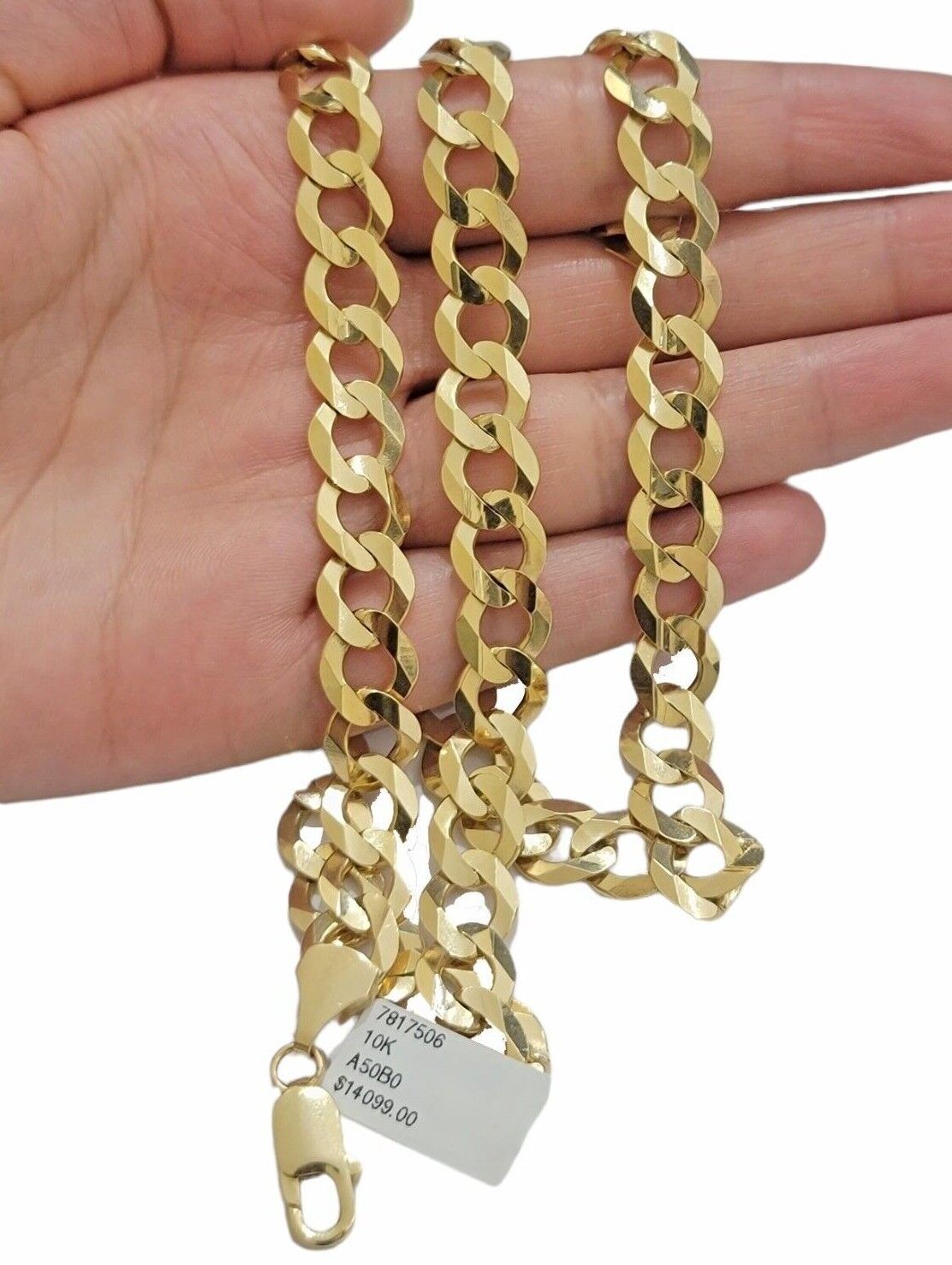 Solid 10K Yellow Gold 10mm Cuban Curb Link Chain Necklace 28 Inch Men, Real 10kt