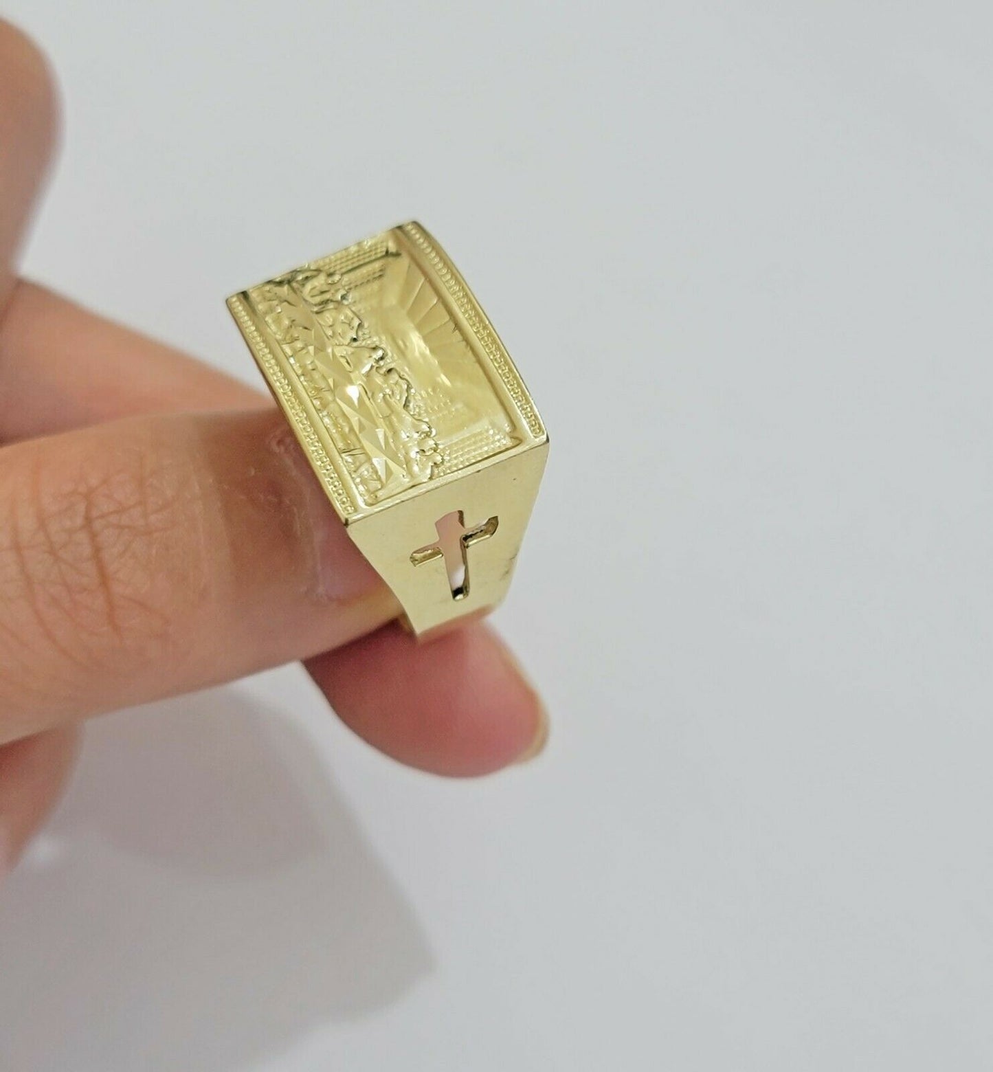 Solid Real Gold Men's Ring Last Supper 10k Yellow Gold Casual,Pinky, Square,10kt