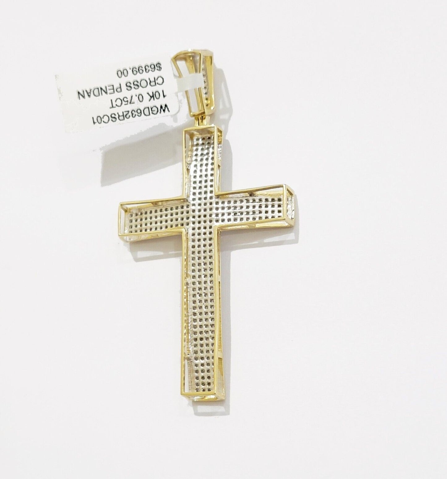 Real 10k Yellow Gold Diamond Cross Charm Pendant 0.75 CT Men Jesus Cross 2.5Inch