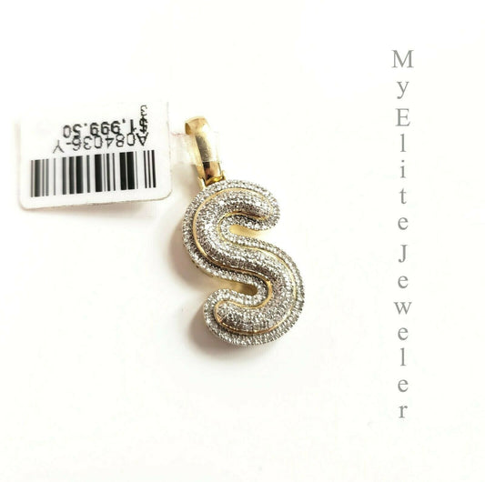 Mens Ladies Solid 10k 0.30CT Initial S Diamond Pendant Yellow Gold Alphabet REAL