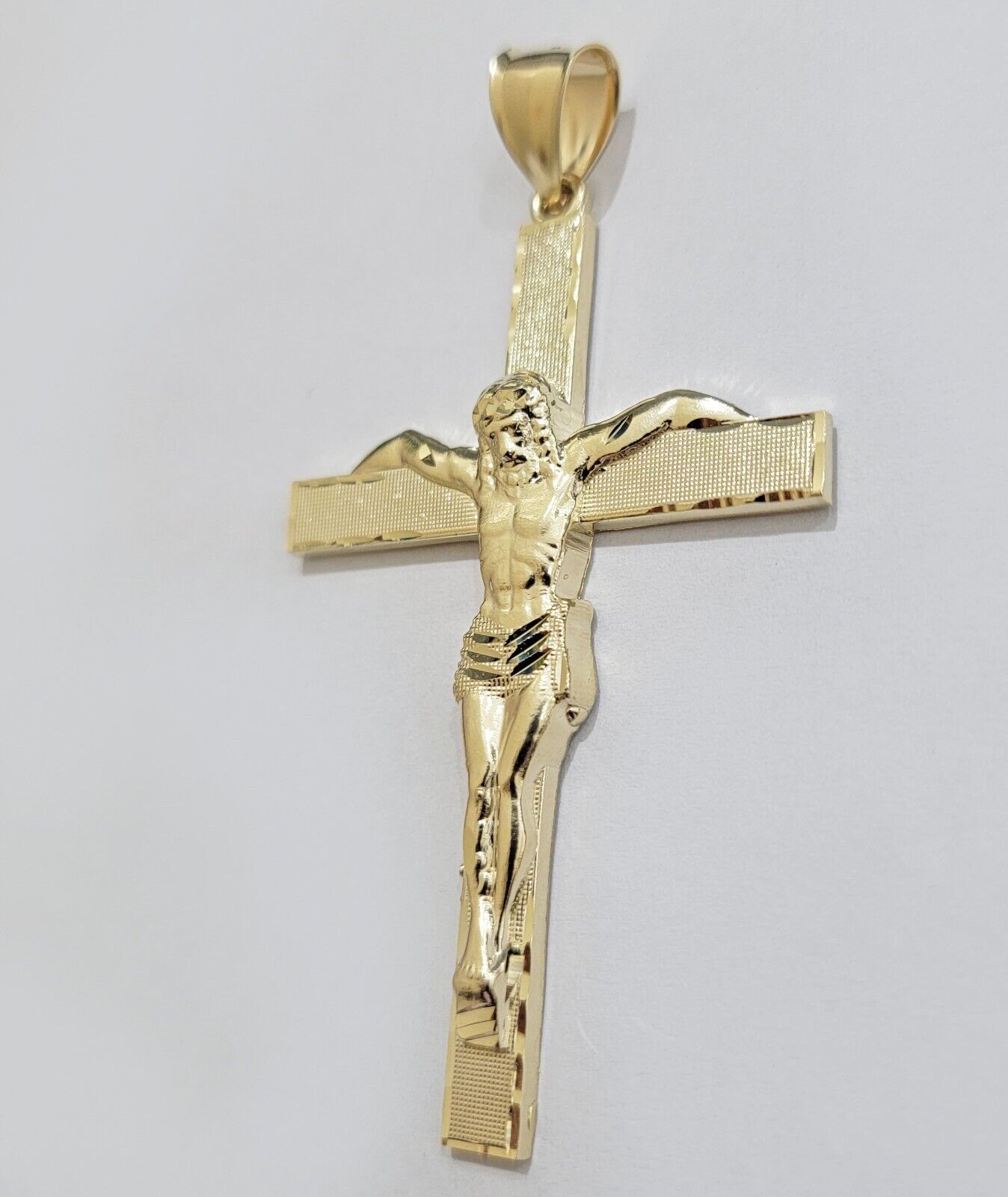 Real 10k Yellow Gold Cross Charm Pendant Jesus Crucifix 3.5