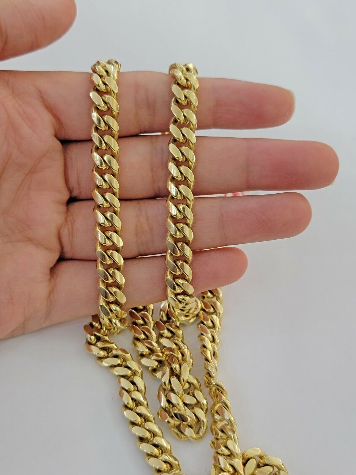 Solid 14k Yellow Gold Chain Necklace 7mm Miami Cuban Link 18"Short Choker Length