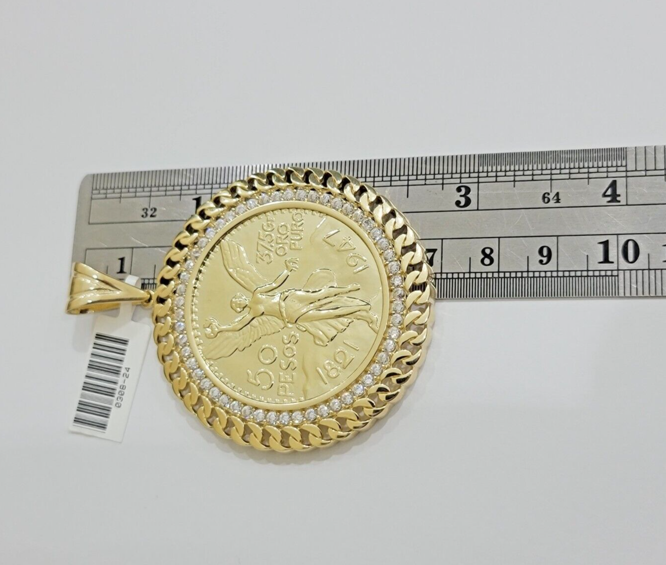 1947 Mexican Centenario Coin Charm Pendant Replica 50 Pesos With Bezel 10kt Gold