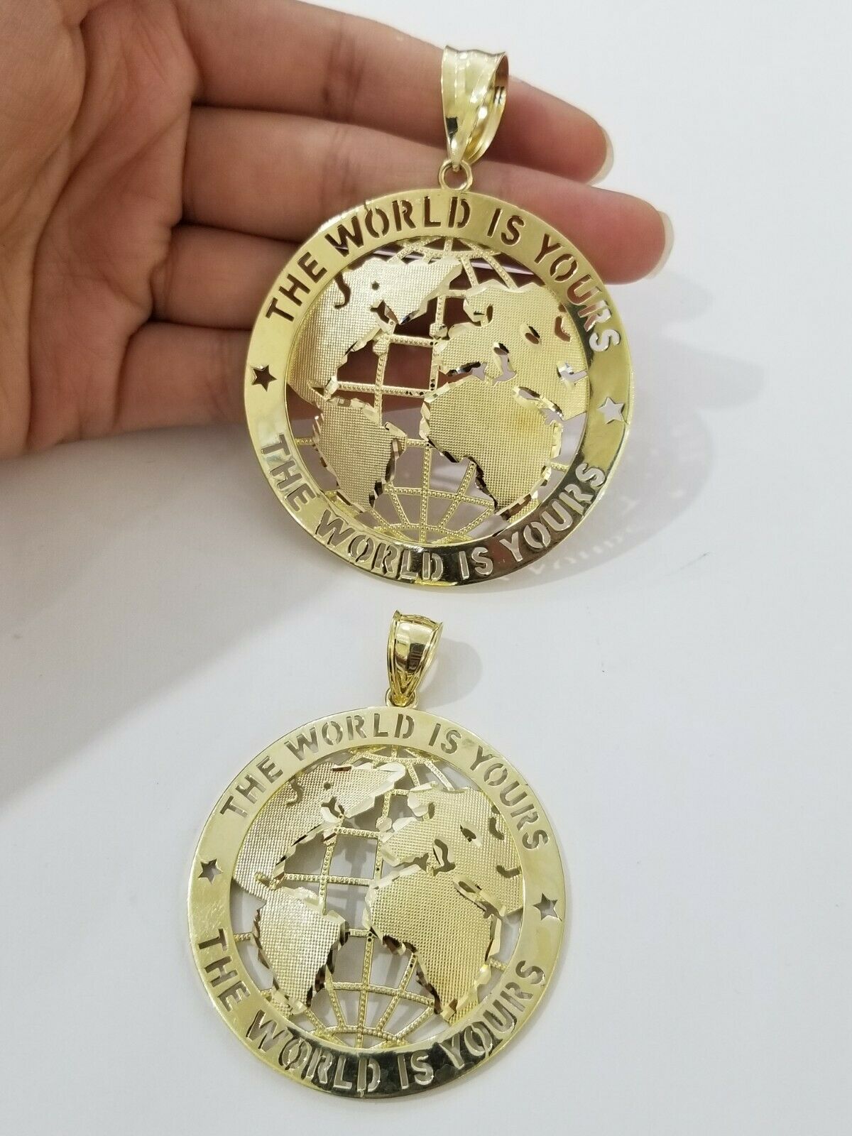 Real 10k Yellow Gold World Map Charm Pendant Ring The World Is Yours Engraved