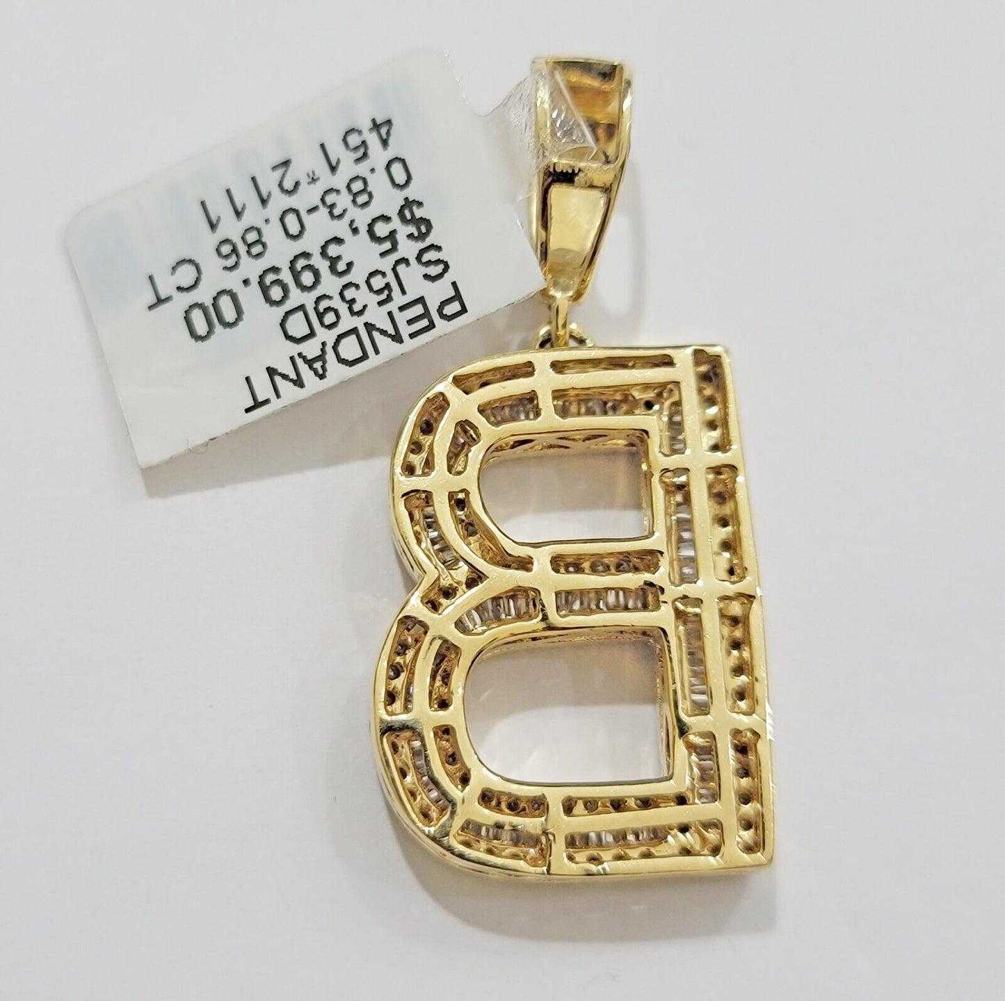 10k Gold Pendant Initial Charm Natural Diamond A-Z Alphabet Baguette & Round Dia