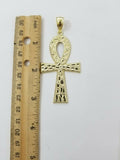 Real Gold Ankh Cross Charm Pendant 10k Yellow Gold Nugget Diamond Cuts Men Women