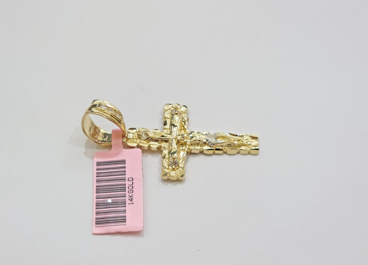 14k Yellow Gold Cross Nugget Pendant Jesus Crucifix 1.5 Inch 14kt Charm Men REAL