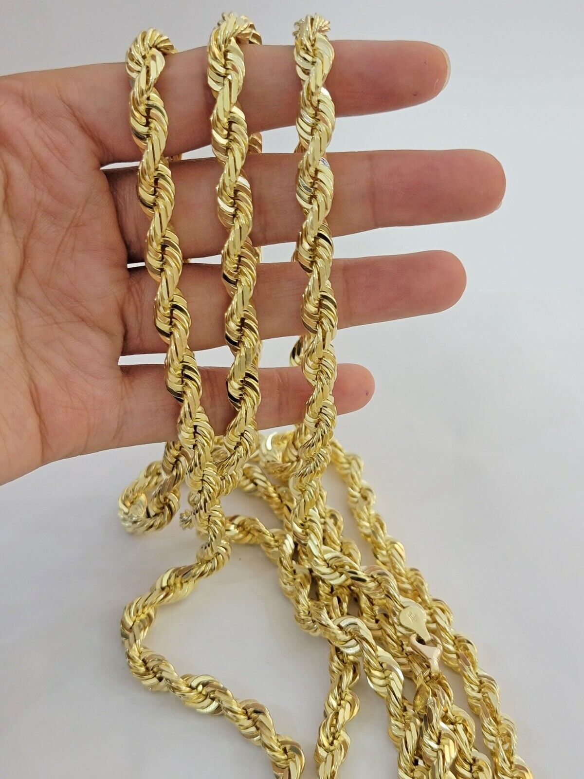 7mm Rope chain Necklace Solid 10k Yellow Gold Diamond cut 20