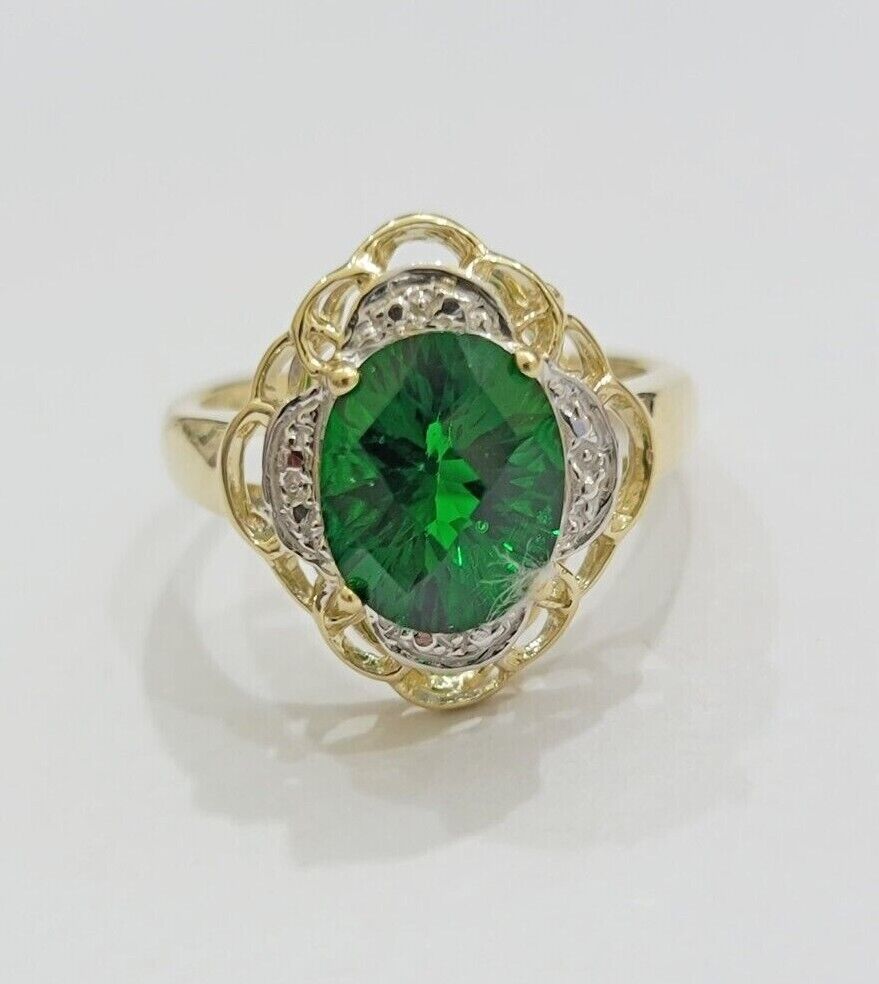 10k Yellow Gold Ladies Green Ring Women's Casual Band SALE Real 10kt Brand New