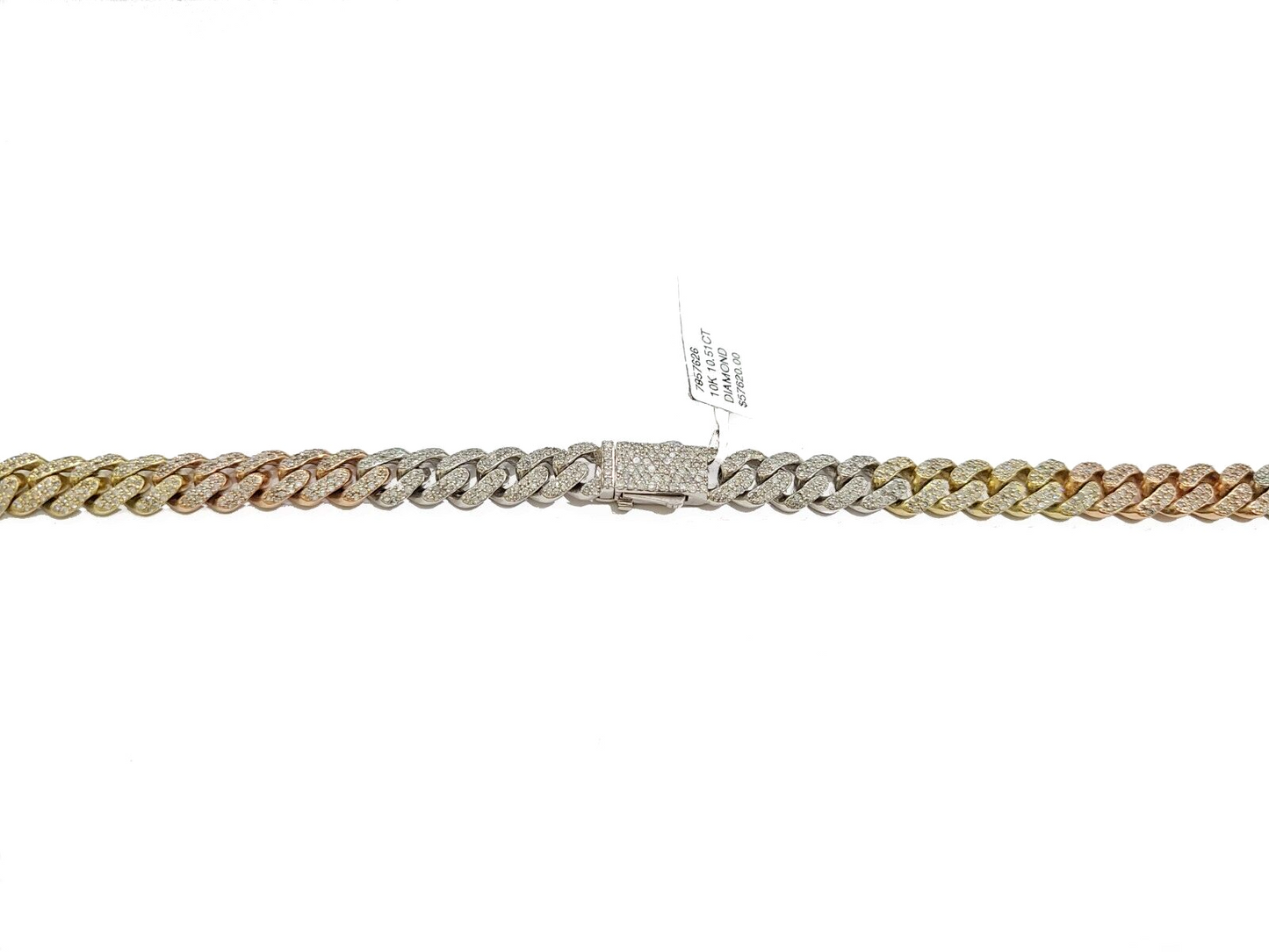 Real 10k Gold Diamond Necklace cuban Link Chain 20" 8mm 10 CT Tri color Gold men