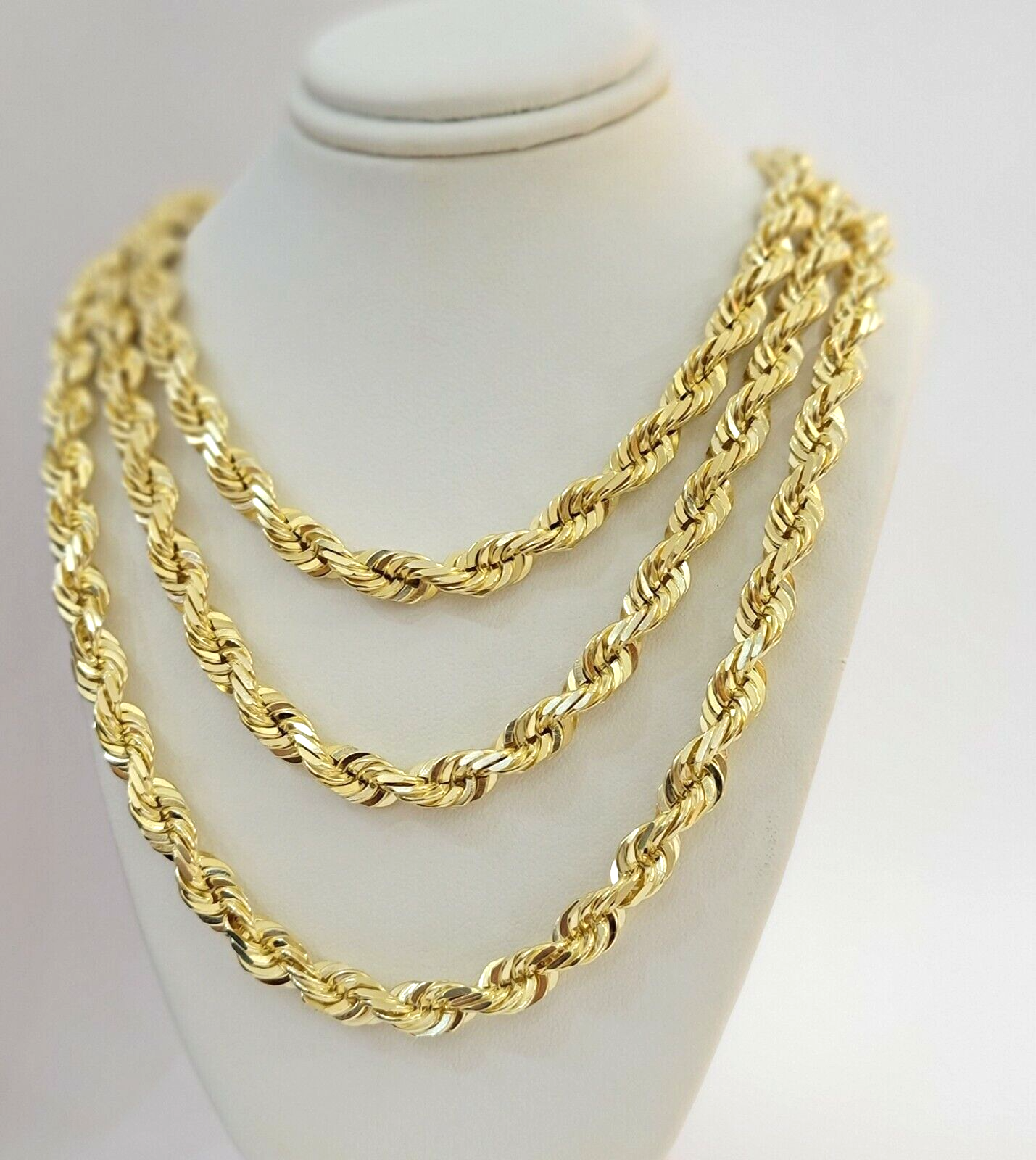 9mm Rope Chain Necklace 10k Yellow Gold 24" Inch Diamond Cuts Solid REAL 10KT