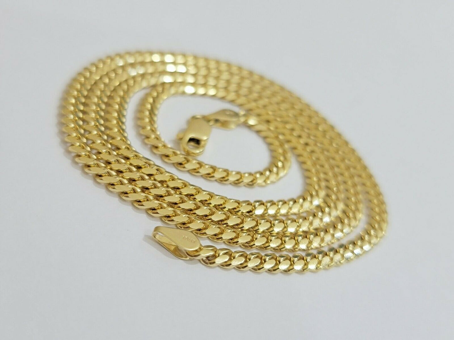 Real 10k Gold Chain Miami Cuban Solid Link Necklace 20" 22" 24" Inch 3mm 10KT