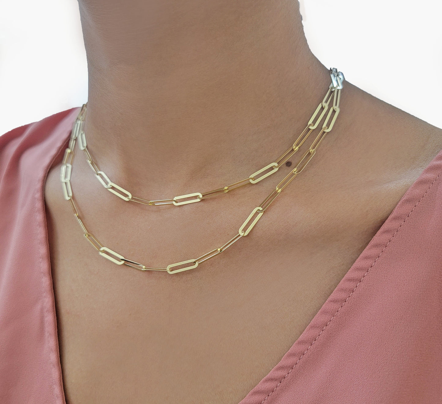 Real 10k Gold Paperclip Chain Ladies Necklace 16" 18" 20" 22" 24" Long 10kt 4mm