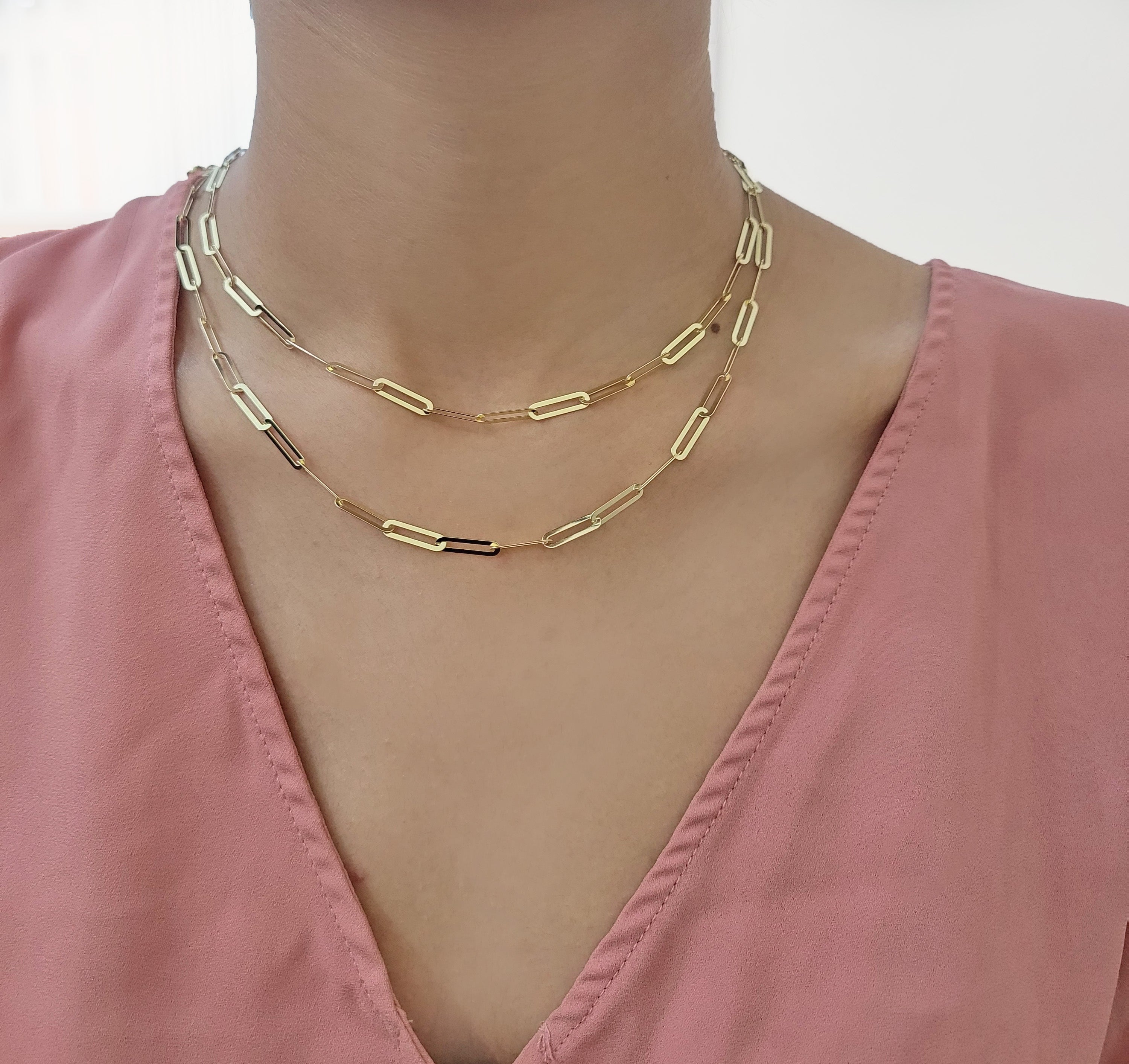 Real 10k Gold Paperclip Chain Ladies Necklace 16