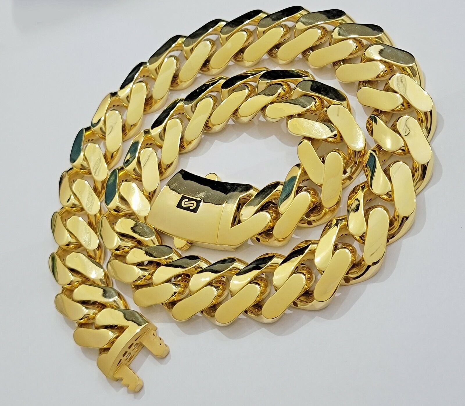 Real 10k Gold Chain Miami Cuban Royal Link 24mm 22" Shiny Plain Necklace Monaco