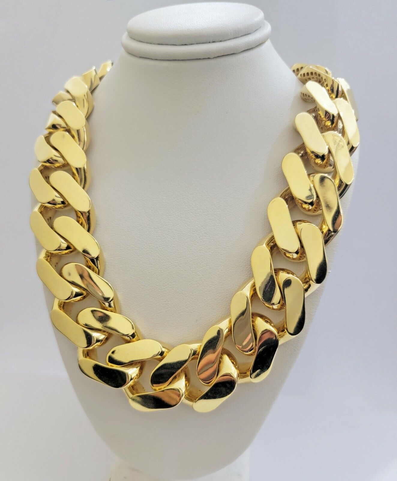 Real 10k Gold Chain Miami Cuban Royal Link 24mm 22" Shiny Plain Necklace Monaco